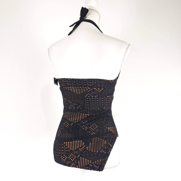 NEW!! Mossimo SIZE S Lace Crochet Overlay Halter One Piece Swimsuit Black Cute - Picture 4 of 12